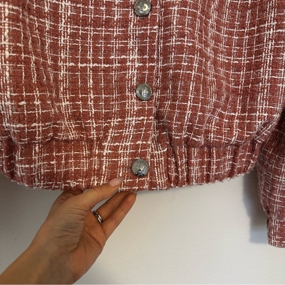 Walter Baker Nelly Tweed Buttoned Jacket Pink White Size Large Women’s Collared - Picture 6 of 12